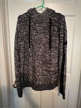 Men's Marled Black and White Crewneck Hoodie Sweater